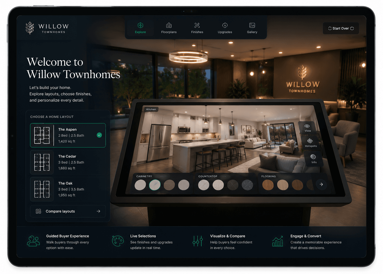 Interactive sales center kiosk with floor plan